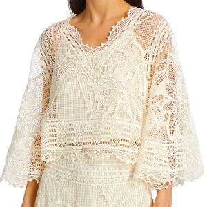 NWT Farm Rio Boho Cropped Guipure Lace Blouse Size small